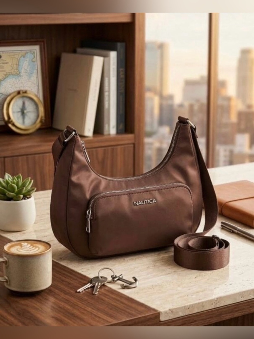 Nautica Chocolate Brown Crossbody Messenger Bag